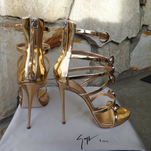 Giuseppe Zanotti "Harmony " Ramino Gold Leather Sandals - Picture 6 of 12